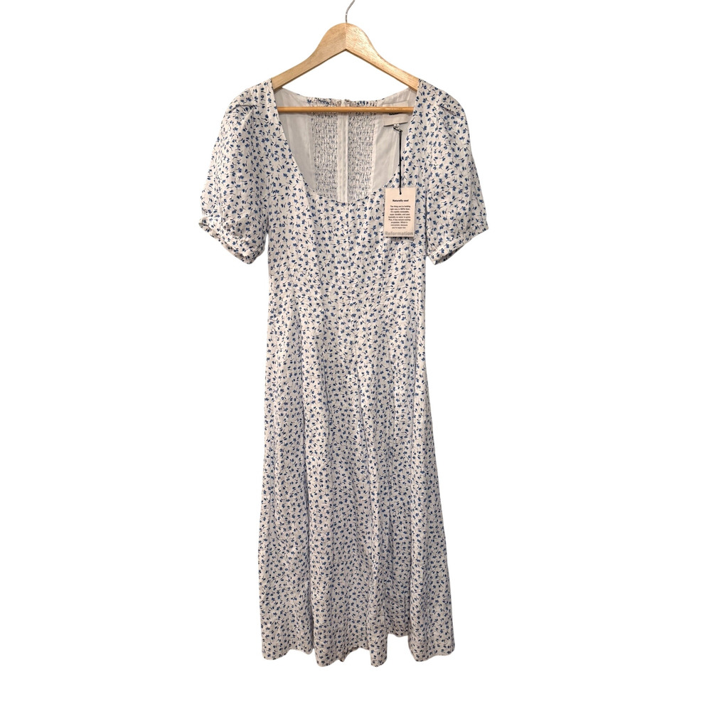 Reformation 6 Coucou 100% Linen Midi Dress Puff Sleeve Liberty Floral Blue White - Picture 3 of 16